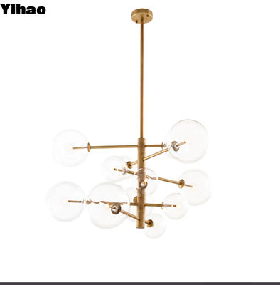 comprar Moderno luxuoso candelabro de esferas de vidro translúcido Decorativo interior teto LED candelabro moderno fabricação em linha