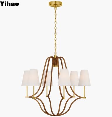 comprar Visual Comfort Biscayne Large Wrapped Chandelier CHC 5581 Brass Antique-Burnished e Rattan Natural fabricação em linha