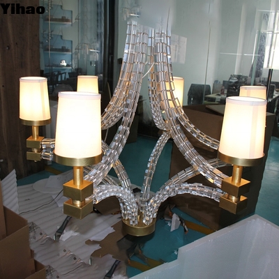 comprar Handmade Brass 6-Light Chandelier with White Fabric Shades fabricação em linha