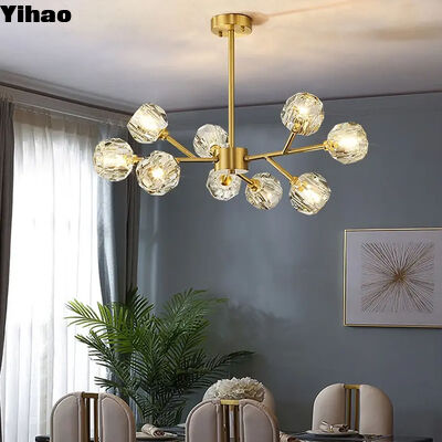 comprar Luxo Corpo de Brass Cristal sombra candelabro com altura ajustável para salas de estar modernas fabricação em linha