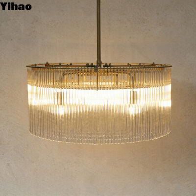 comprar Quatro camadas de lustre de latão antigo com luz LED de vidro de cristal para sala de jantar de teto alto fabricação em linha