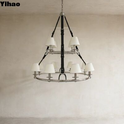 comprar Antigo latão dois níveis de anel candelabro moderno de luxo sala de jantar pendente teto luz com 5 anos de garantia fabricação em linha