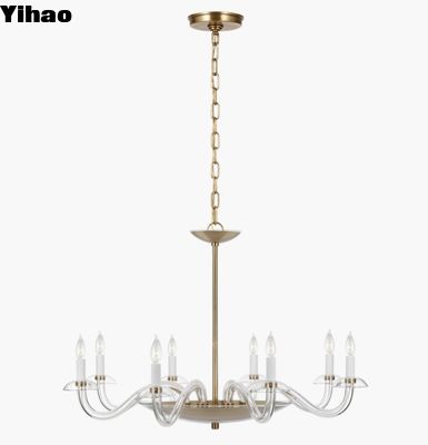 PCD 5020 Brigitte Large Chandelier Vidro transparente e níquel polido / latão antigo esfregado à mão