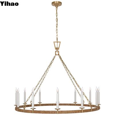 Corpo de latão altura ajustável sombra de cristal LED pendente iluminação candelabro para tetos altos