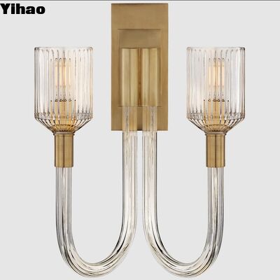 Lâmpada de parede de cobre moderna com 2700K luz branca quente e sombra de vidro para sala de estar e quarto