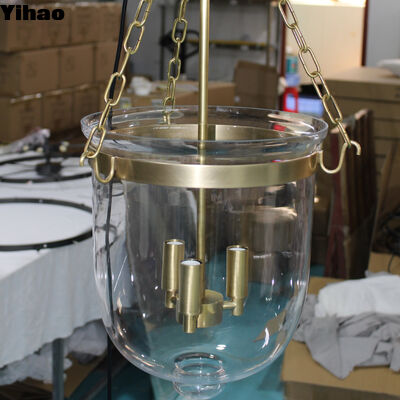 Luminária Pendente de Cristal com Estrutura de Latão Direto da Fábrica Yihao com LED Branco Quente de 3500K para Hotel e Sala de Estar